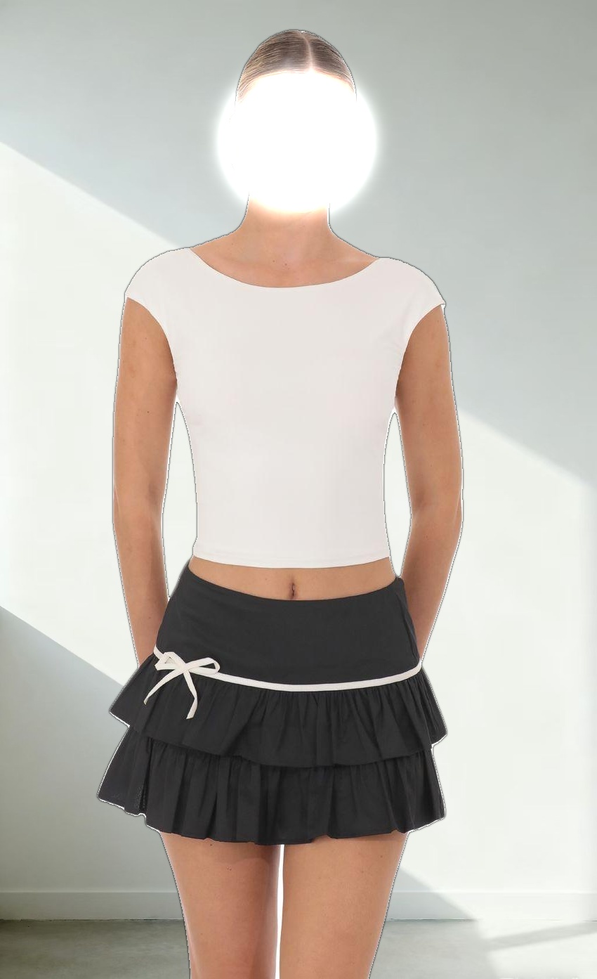 Bow Ruffle Skirt in Black