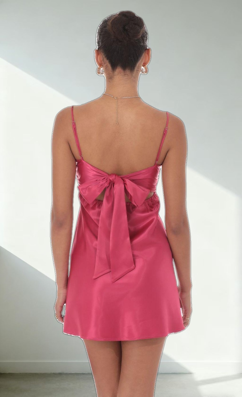 Satin Sweetheart Neck Dress in Berry Pink