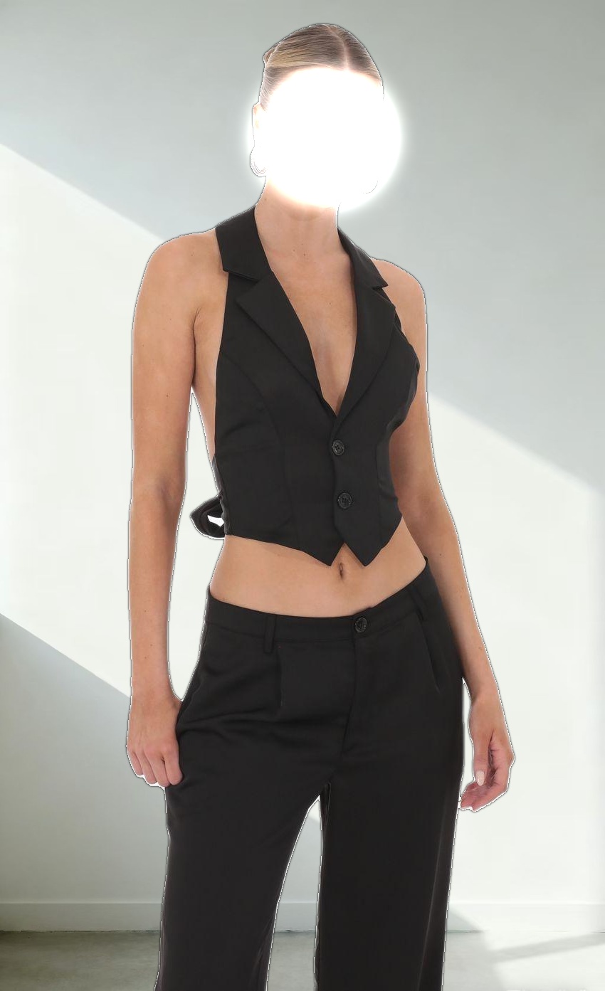 Satin Halter Vest in Black