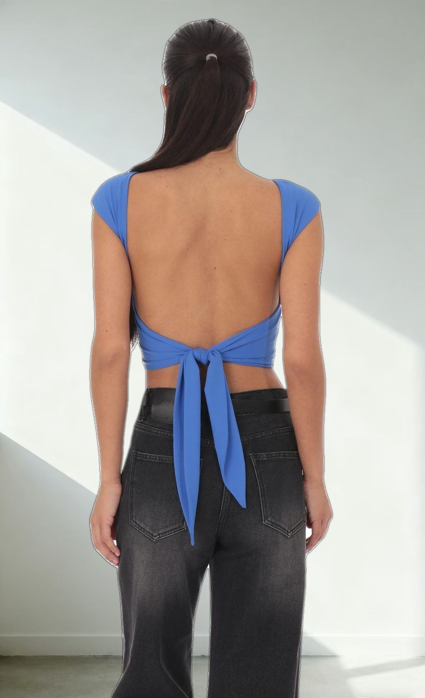 Open Tie Back Top in Blue