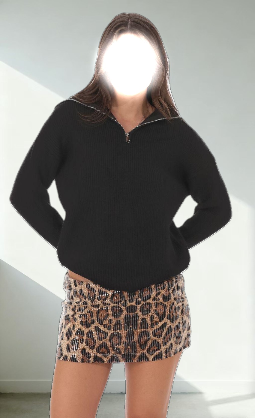 Quarter Zip Knit Jumper in Black