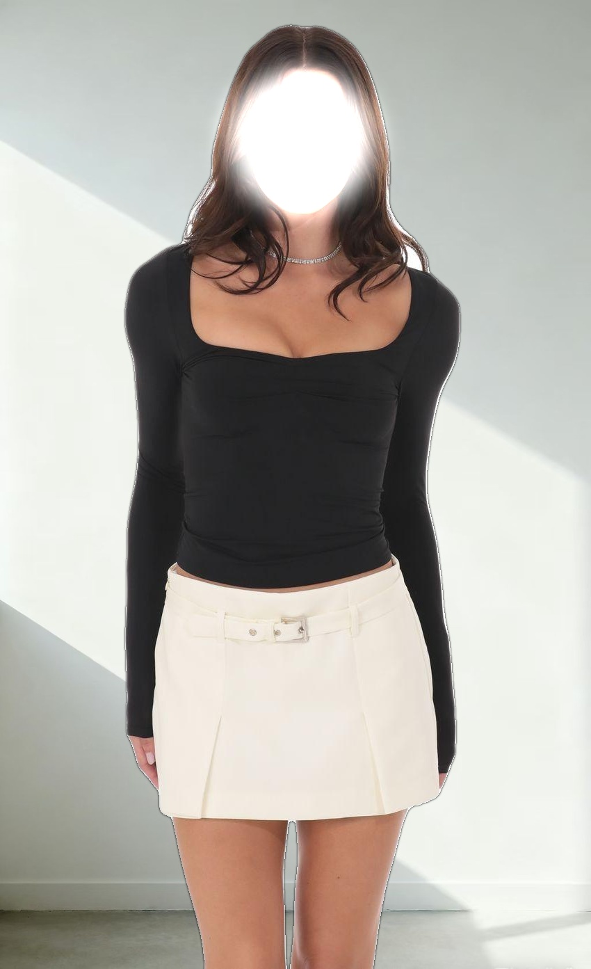 Belted Double Slit Skirt in Ivory