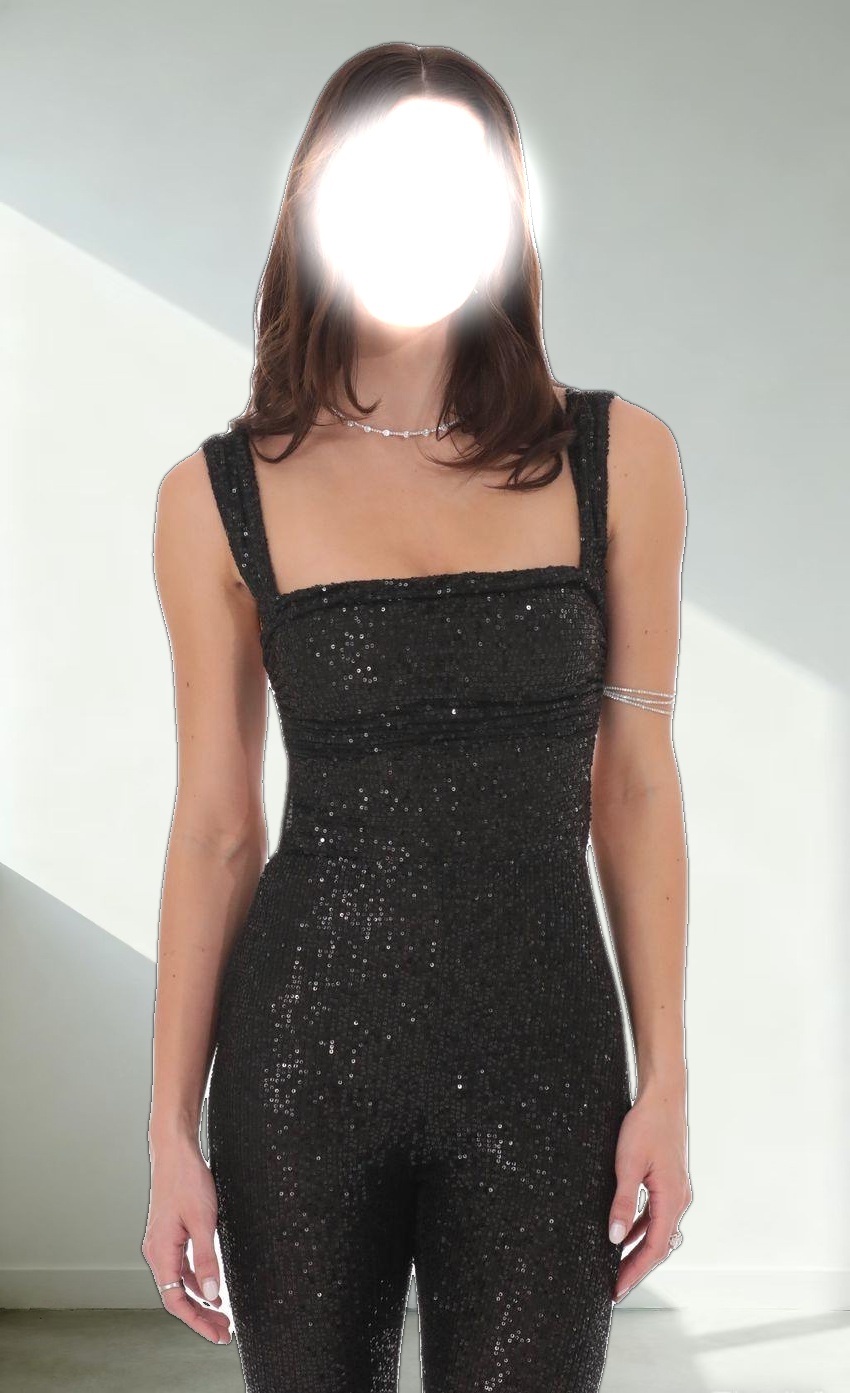 Sequin Back Tie Jumpsuit in Black