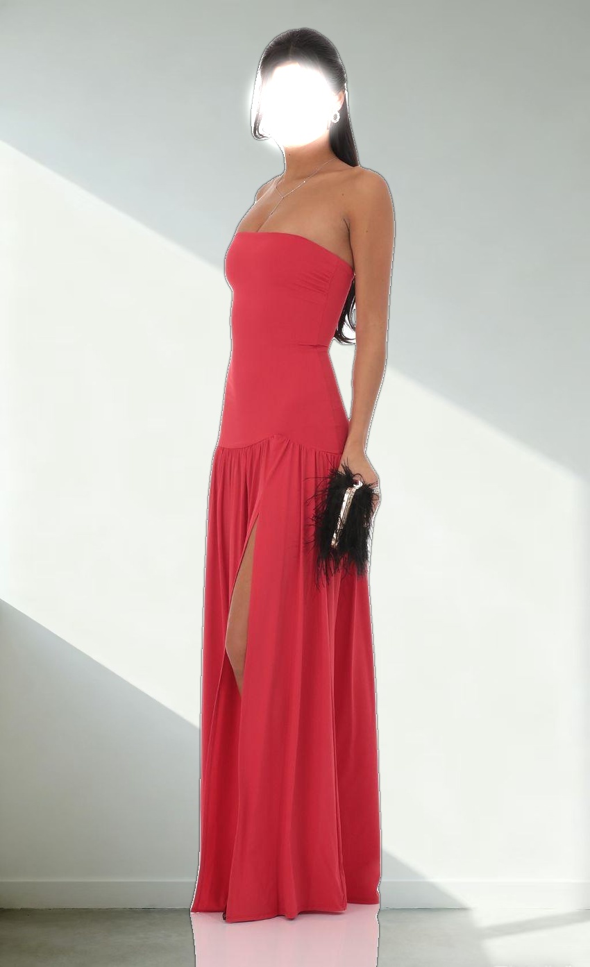 Strapless Drop Waist Maxi Dress in Red