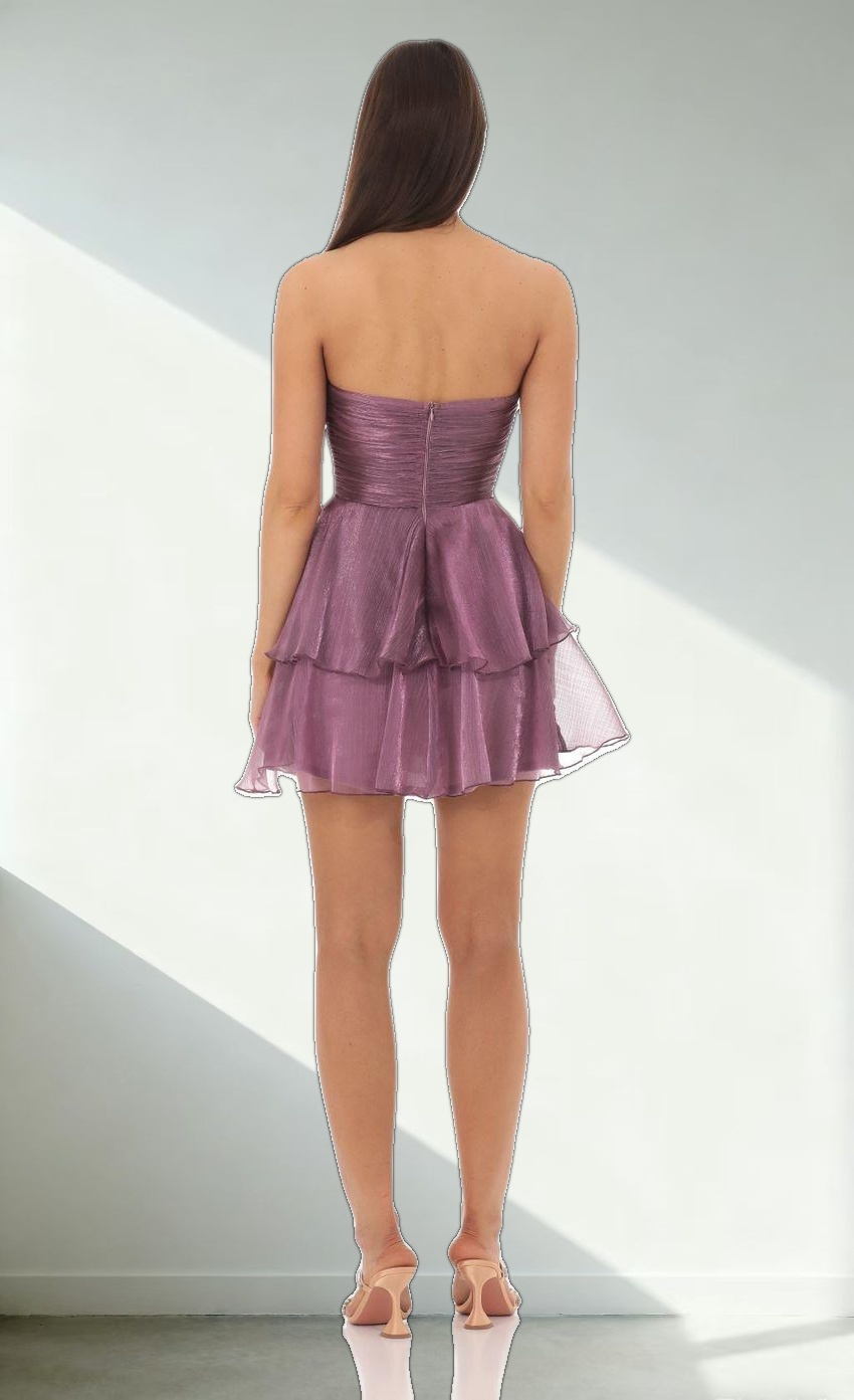 Petal Ruffle Strapless Dress in Purple