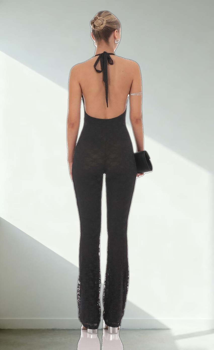 Lace Halter Jumpsuit in Black