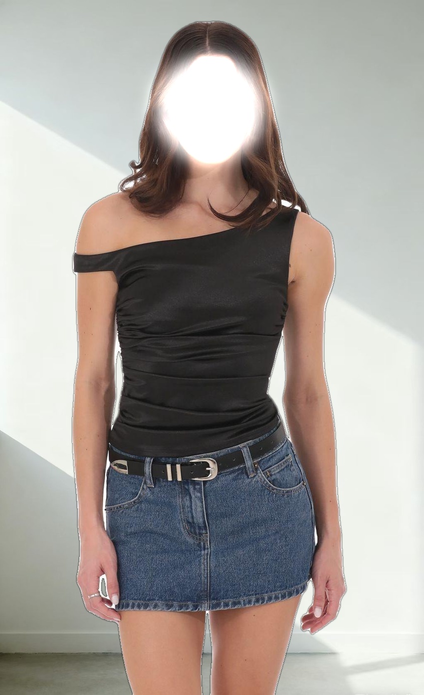 Satin Off Shoulder Top in Black