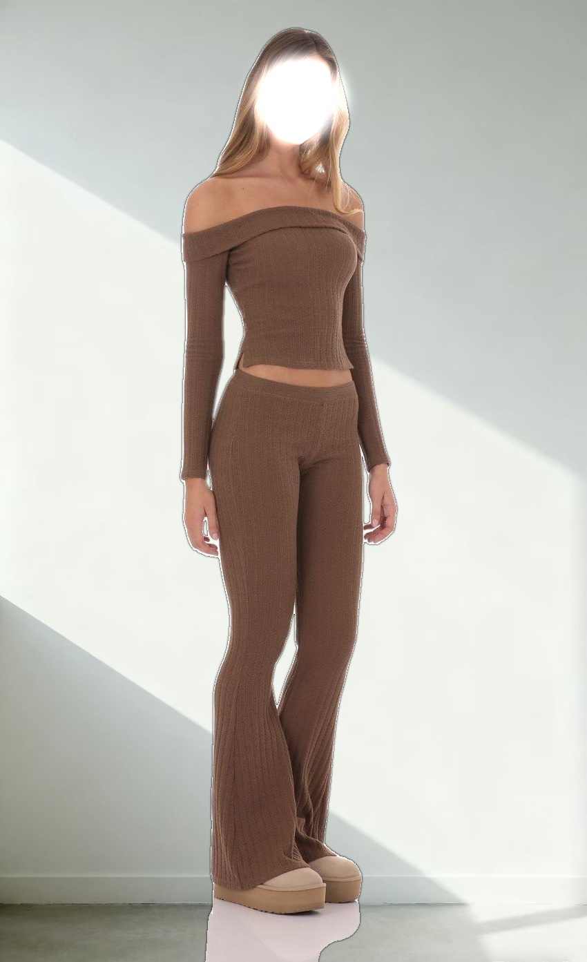 Knitted Flare Pants in Brown