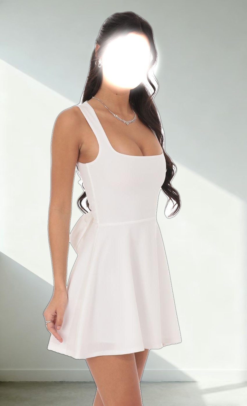 Back Bow A-Line Dress in White