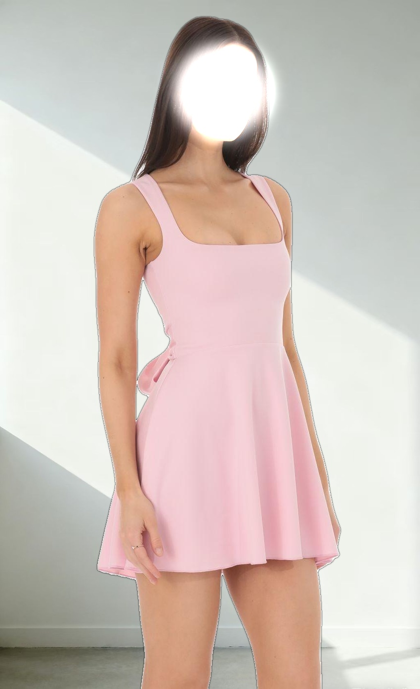 Back Bow A-Line Dress in Pink
