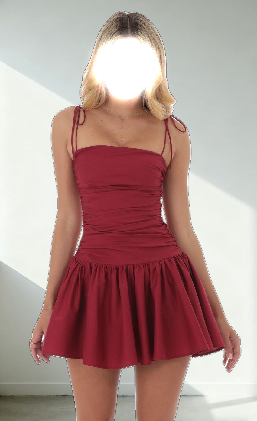 Ruched Fit and Flare Dress in Red