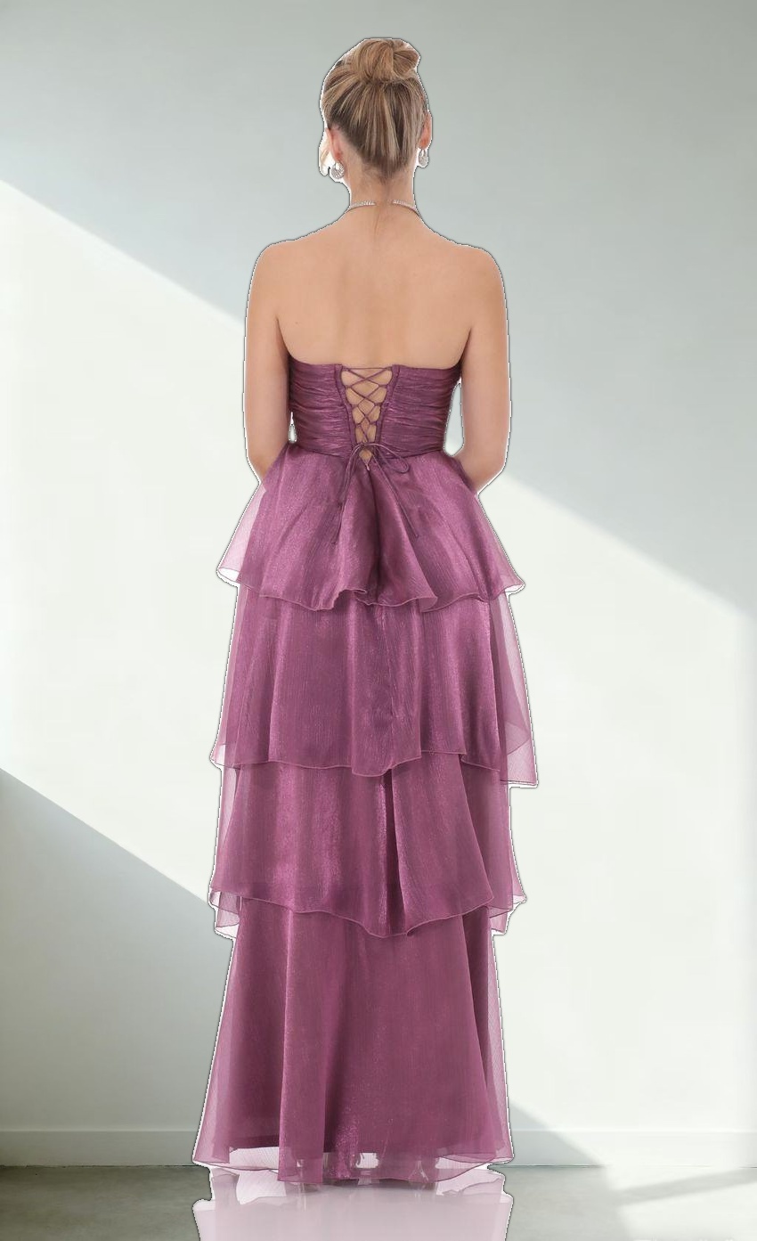 Corset Ruffle Strapless Maxi Dress in Purple