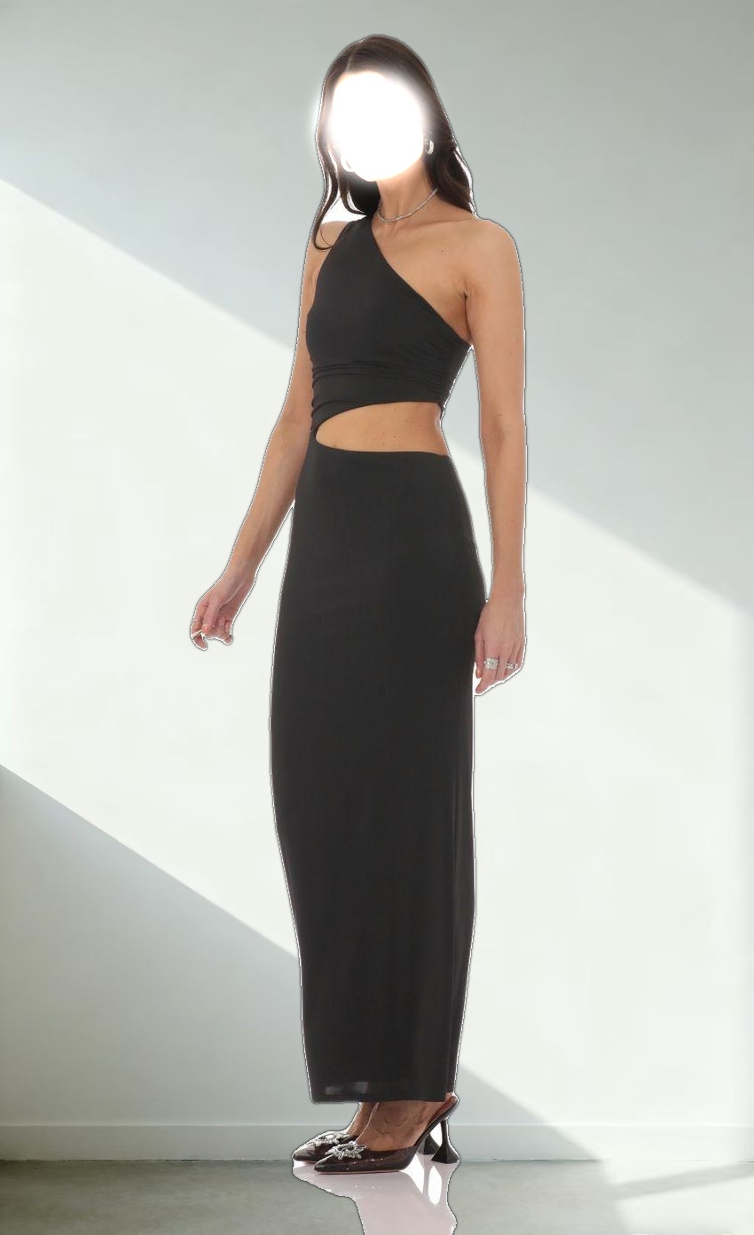 One Shoulder Cutout Maxi Dress in Black