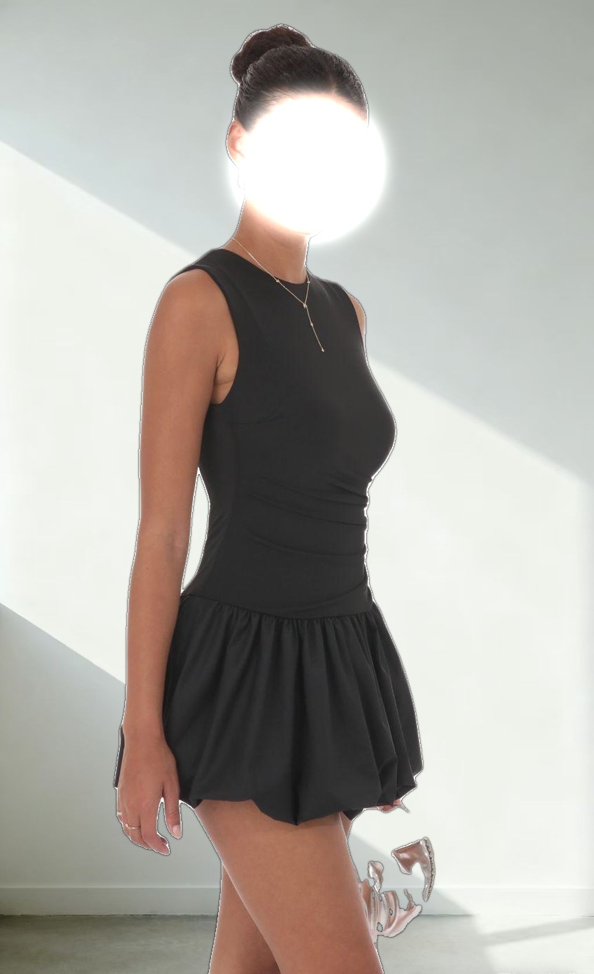High Neck Bubble Dress in Black