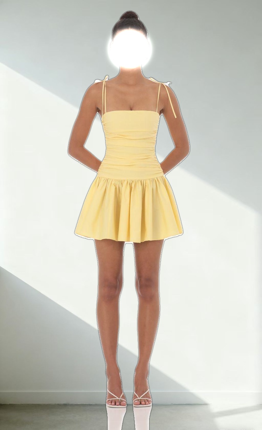 Ruched Fit and Flare Dress in Yellow