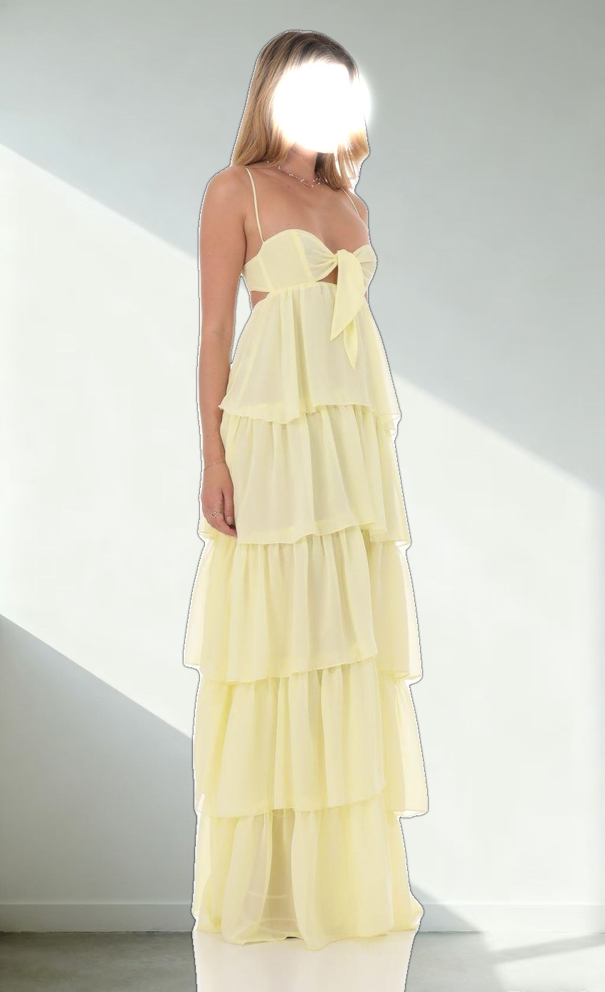 Ruffle Front Tie Maxi Dress in Yellow
