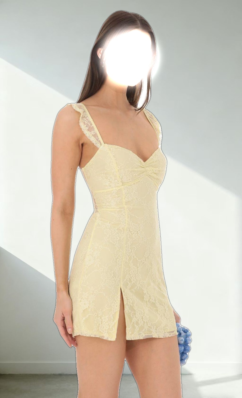 Sweetheart Neck Lace Dress in Yellow