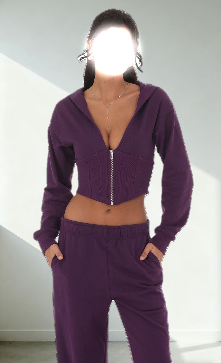 Cropped Pointed Hoodie in Purple