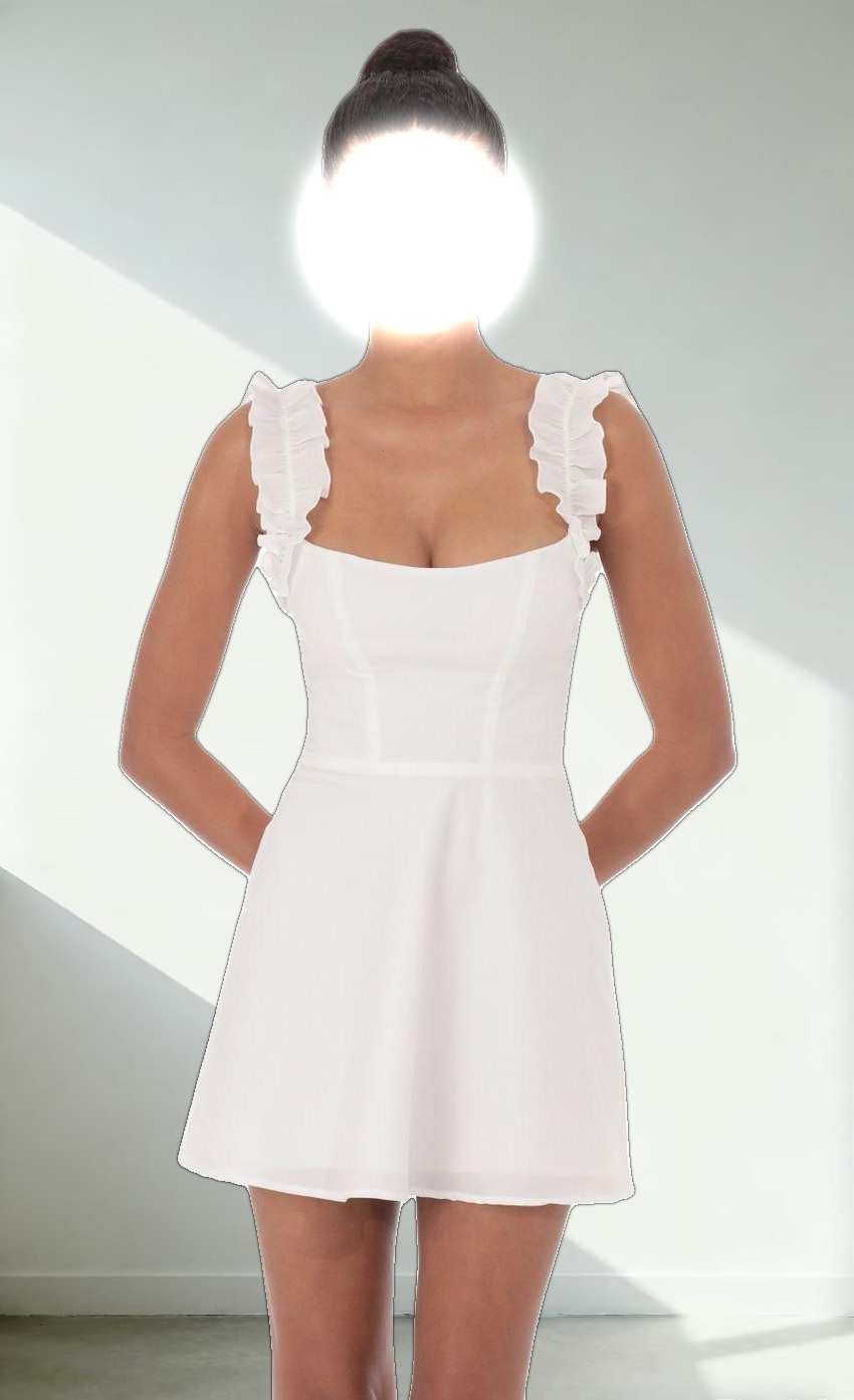 Ruffle Strap A-line Dress in White