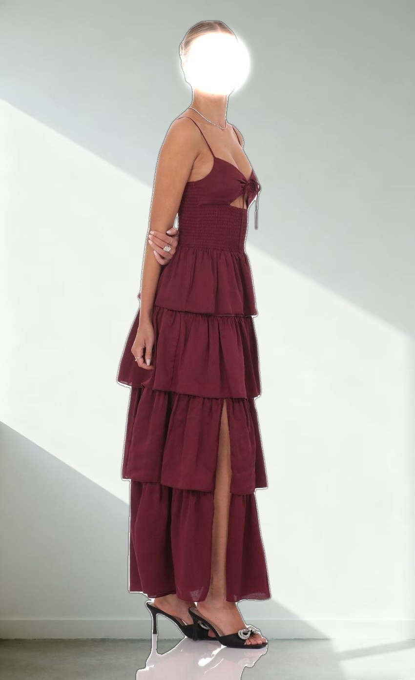 Cutout Ruffle Maxi Dress in Burgundy