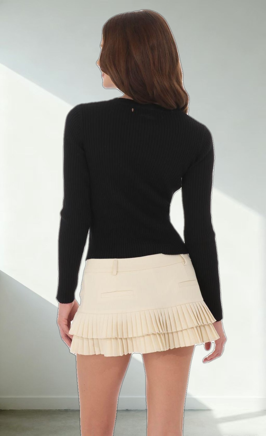 Ribbed Knit Button Cardigan in Black