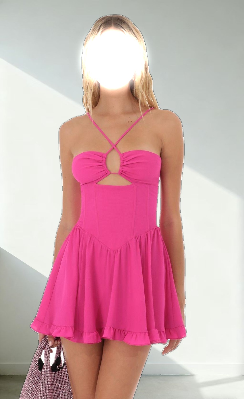 Corset Flare Dress in Hot Pink