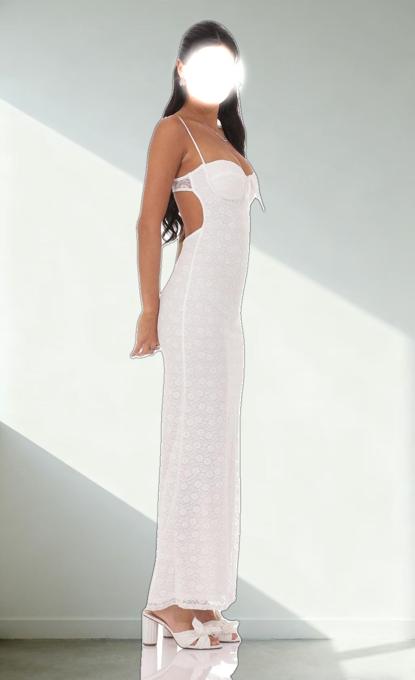 Lace Open Back Maxi Dress in White