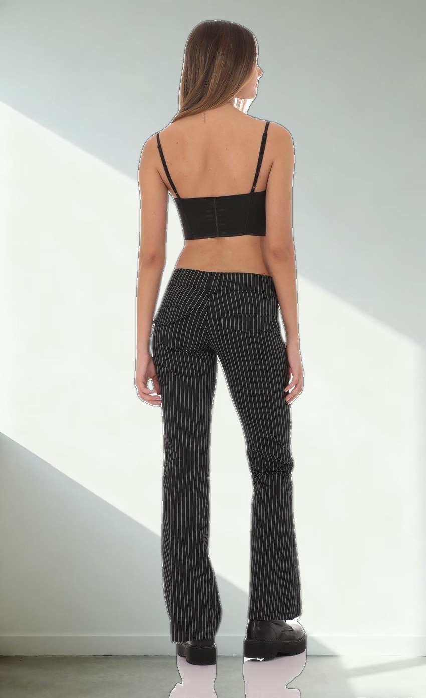 Low-Rise Pinstripe Pants in Black