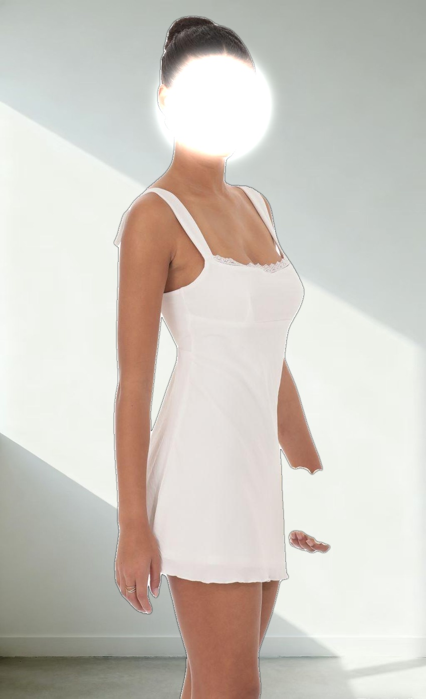 Lace Trim Open Back Dress in White