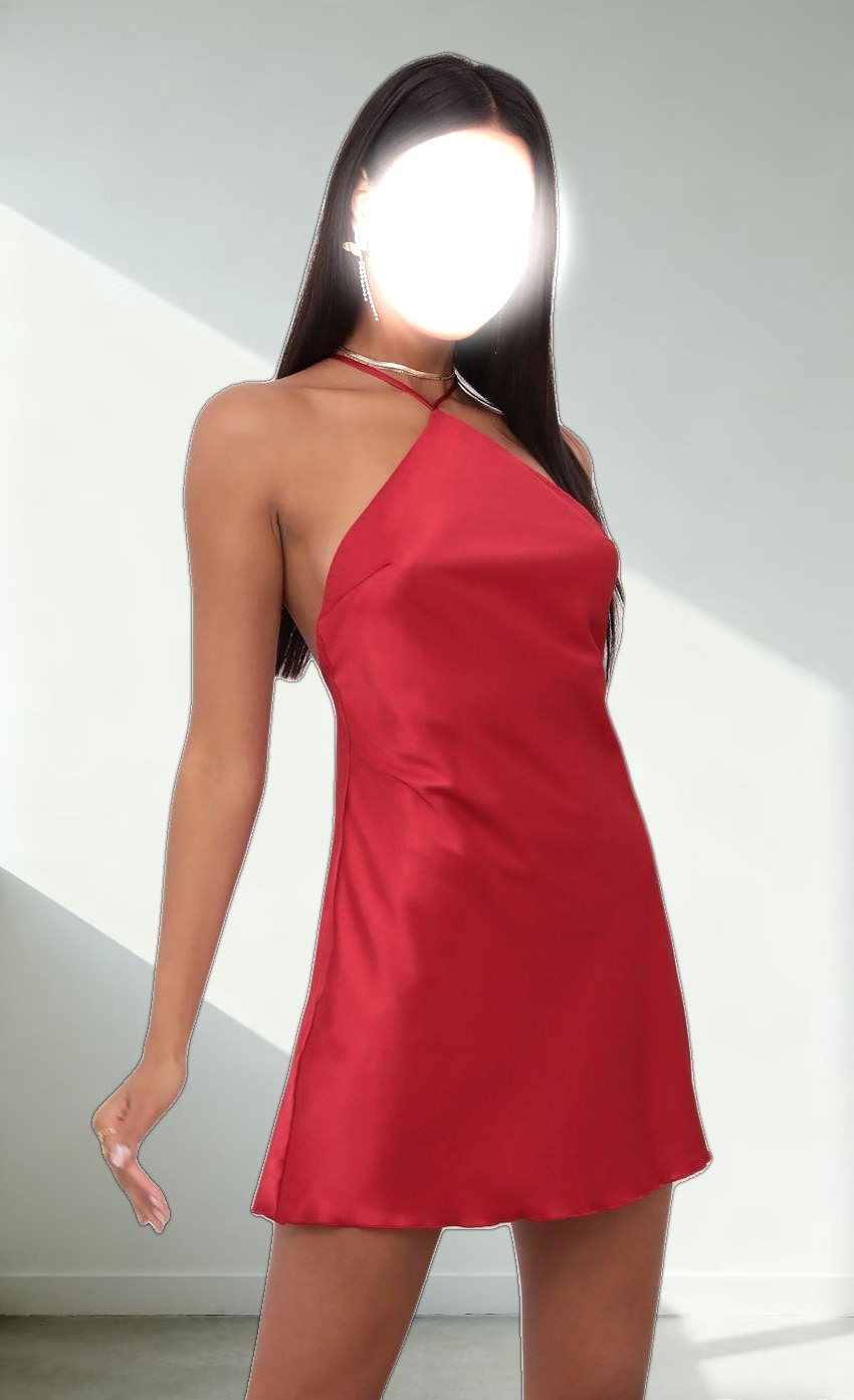 Halter Satin Slip Dress in Red