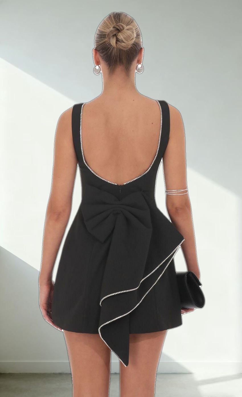 Attachable Rhinestone Fishtail Dress in Black