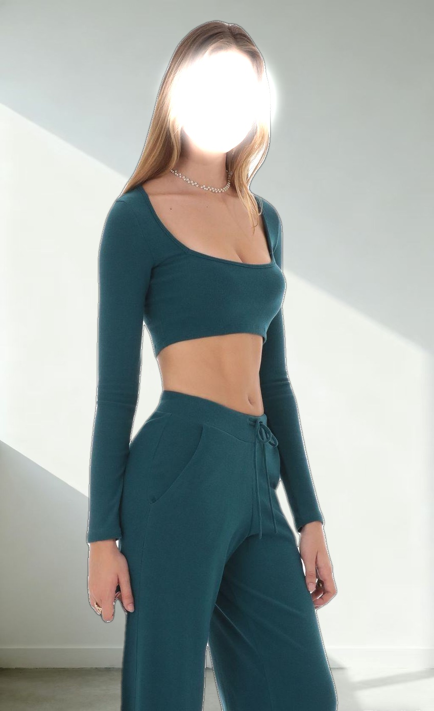 Cropped Ribbed Top in Teal