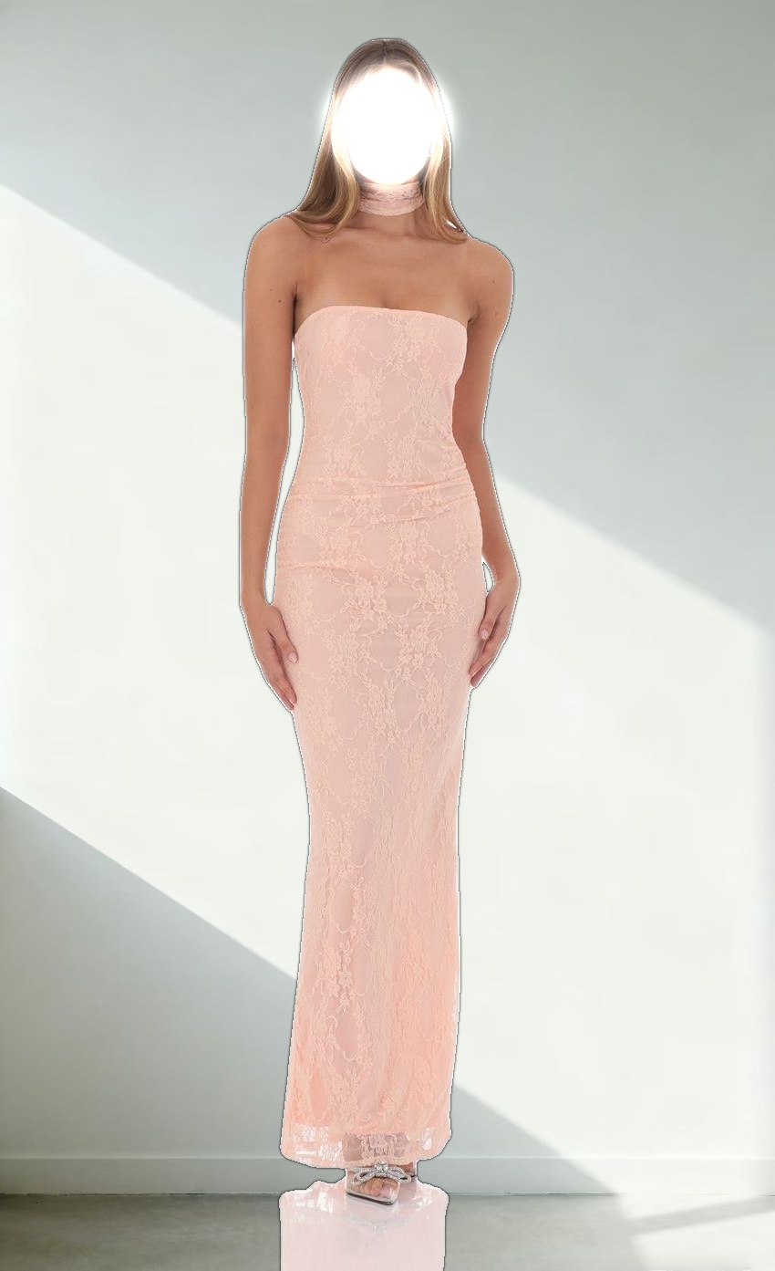 Scarf Lace Maxi Dress in Peach