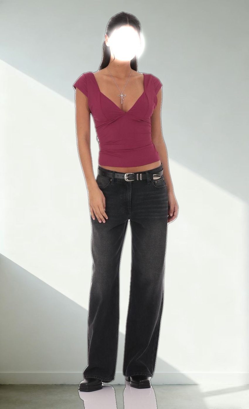 Short Sleeve V-Neck Top in Plum