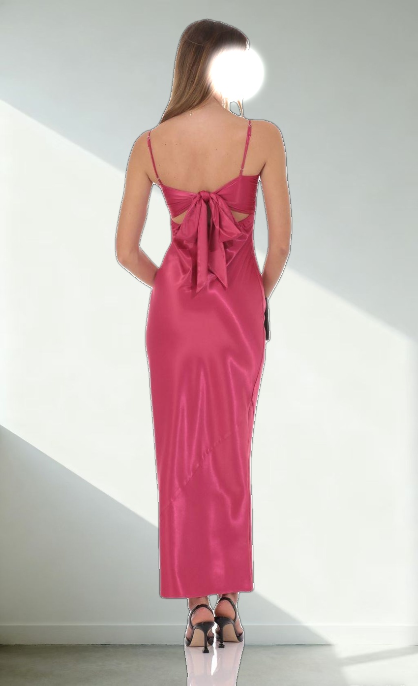 Satin Back Tie Maxi Dress in Magenta