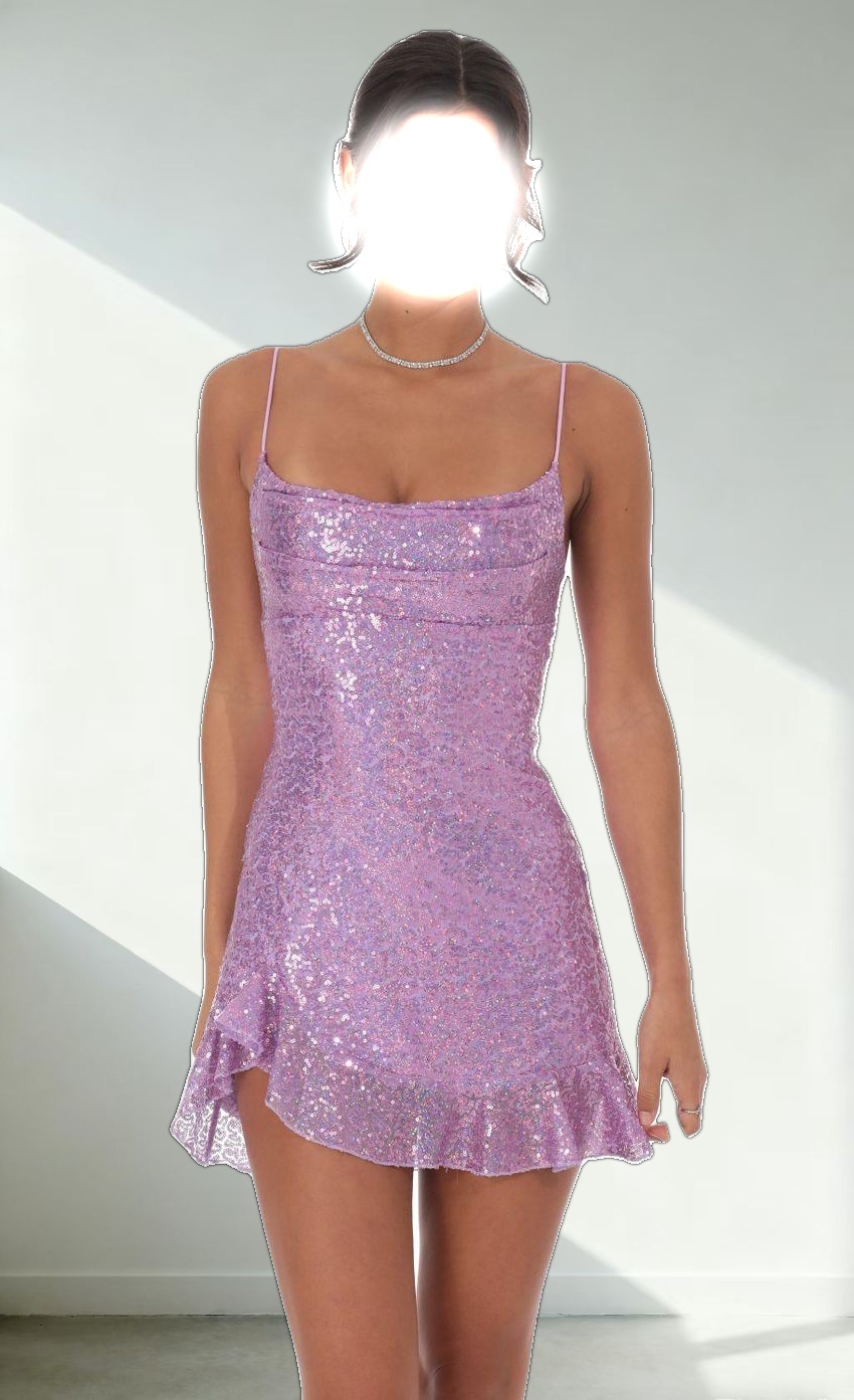Sequin Ruffled Slit Dress in Lavender