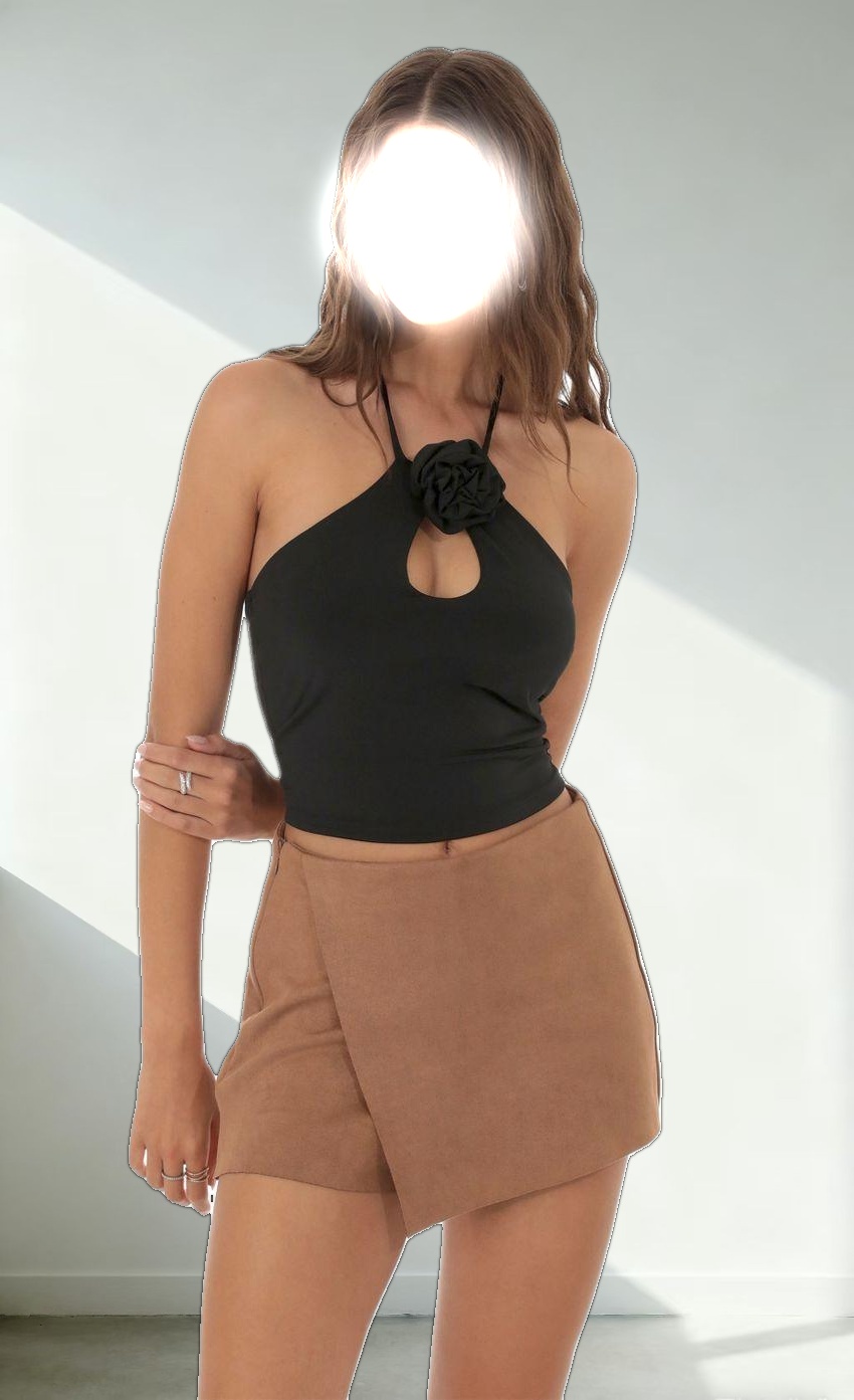 Flower Cutout Halter Top in Black