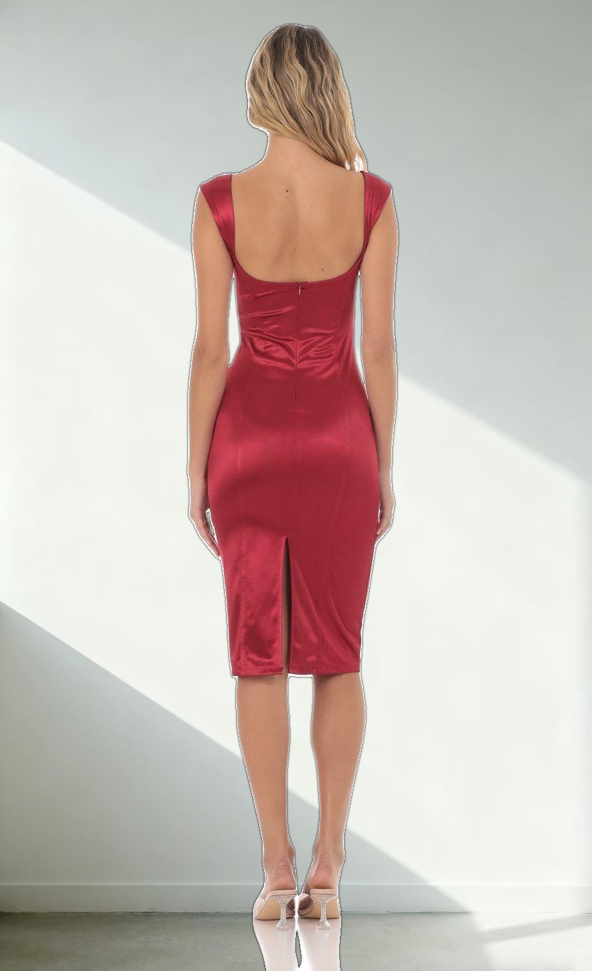 Satin Midi Dress in Red
