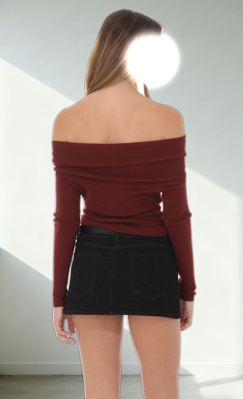 Fold Over Off Shoulder Top in Rust Red