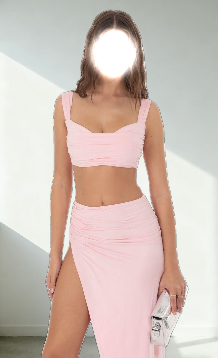 Suede Ruched Two Piece Set in Pink