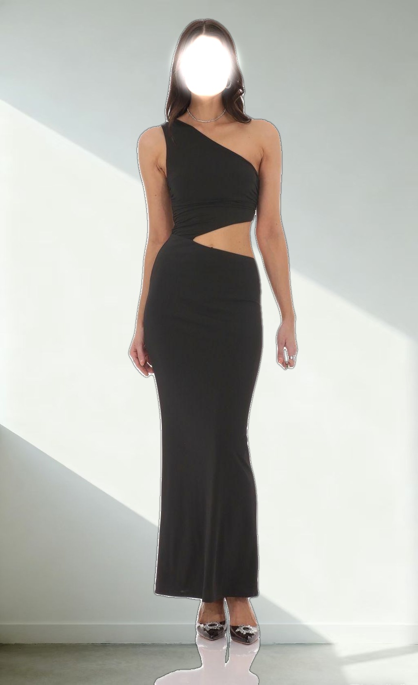 One Shoulder Cutout Maxi Dress in Black
