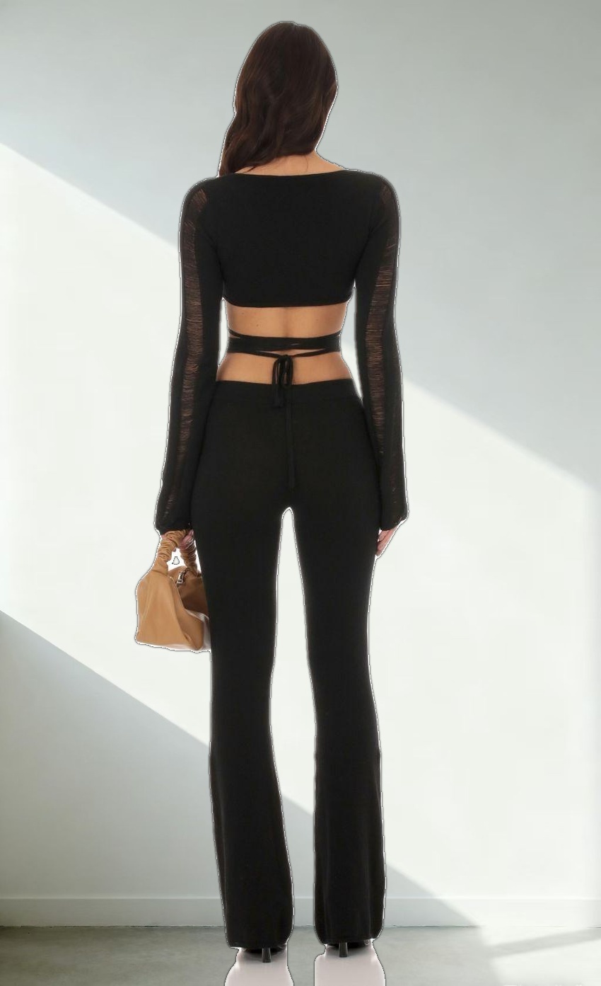 Crochet Wrap Two Piece Set in Black