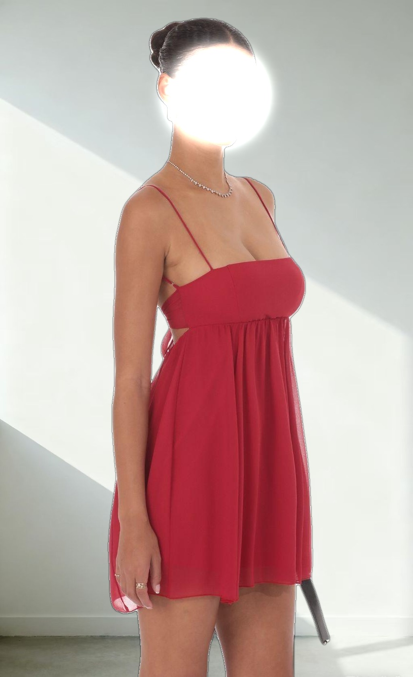 Chiffon Babydoll Dress in Slate Crimson Red