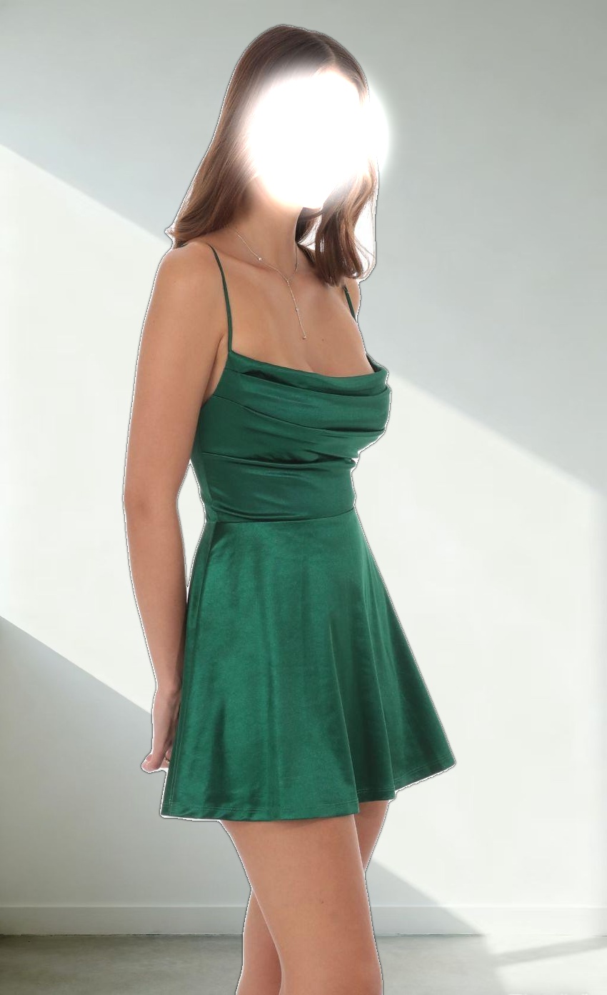 Satin Cowl Neck Dress in Dark Green