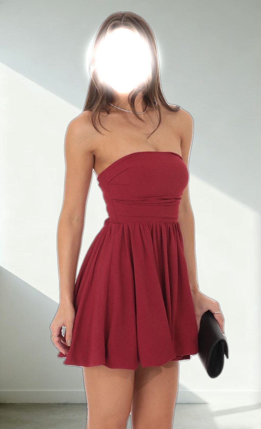 Strapless Bubble Dress in Maroon