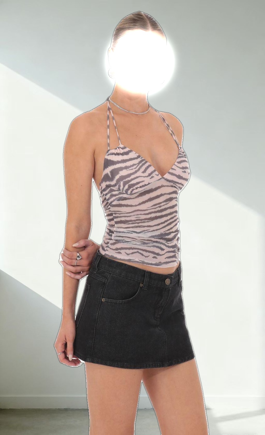 Zebra Print Mesh Halter Top in Pink