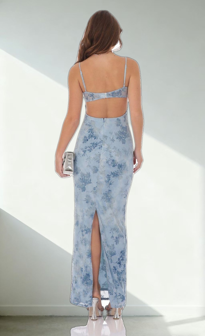 Velvet Floral Maxi Dress in Blue