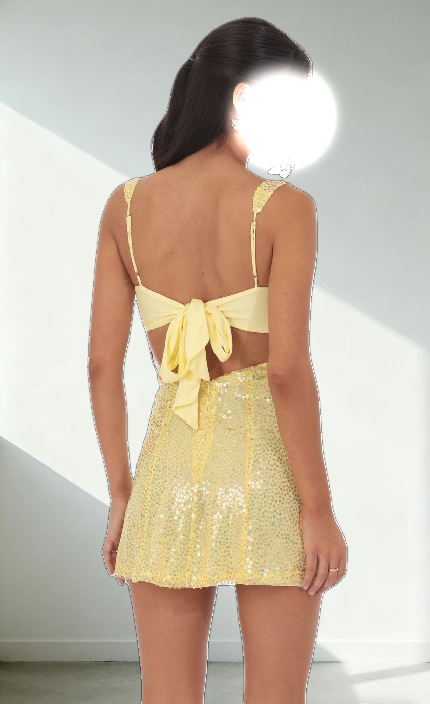 Sequin Glitter Back Bow Bodycon Dress in Yellow