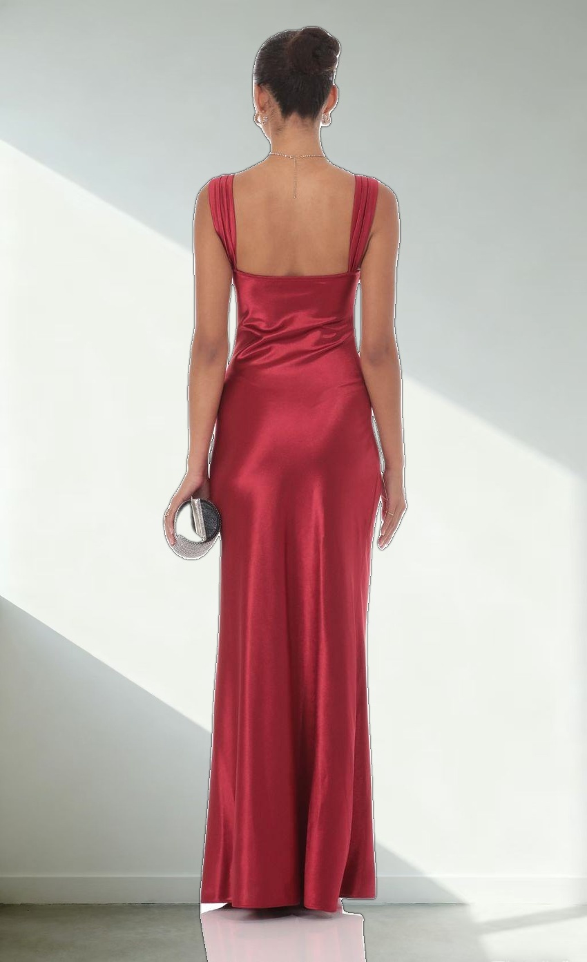 Satin Lace-Bust Dress in Red