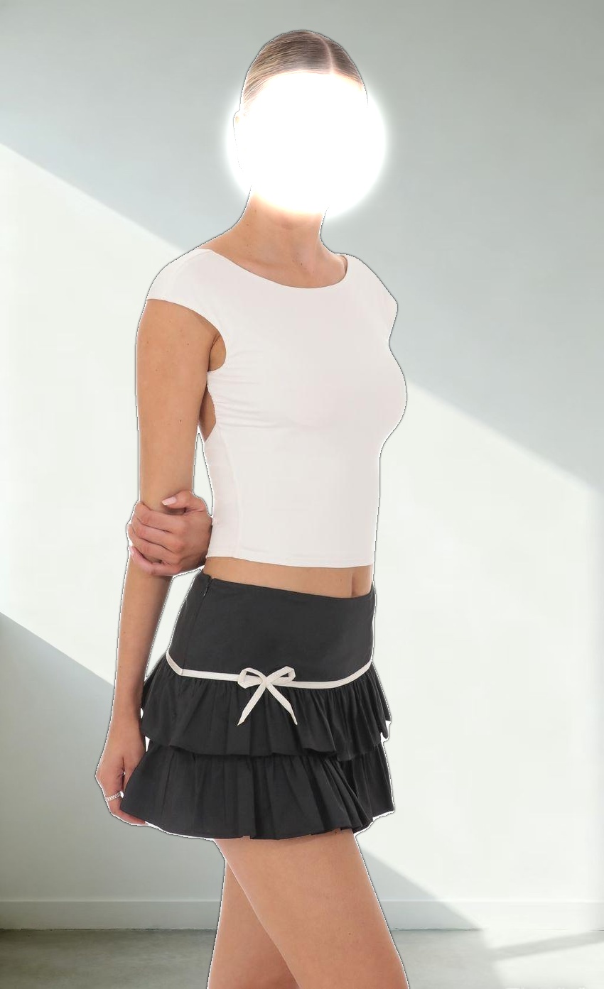 Bow Ruffle Skirt in Black